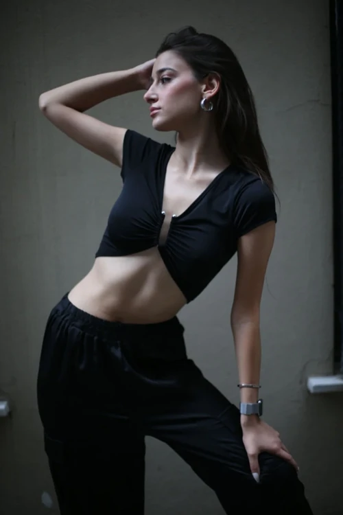 Reyon Kadın Ekru Sandy Kumaş Tokalı Crop Top