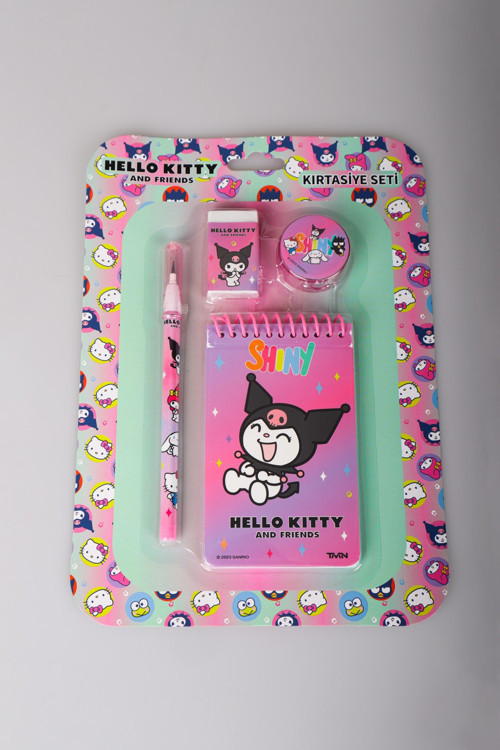 "DEKOMUS ISLAK MENDİL HEDİYELİ" LİSANSLI HELLO KITTY & BEST FRIENDS 4'LÜ KIRTASİYE SETİ NOT DEFTERİ,GEÇMELİ KURŞUN KALEM