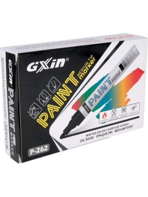 Siyah Lastik Yazı Kalemi Gxın Paint Markör 12'li Siyah