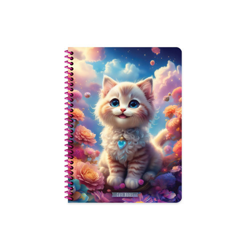 Keskin 16,5 x 22,5 Çizgili PP Kapak Sevimli Hayvanlar Spiralli Defter - Kedi