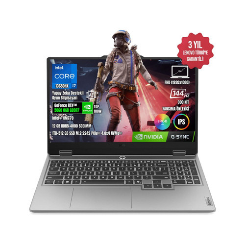 Loq 15IRX10 83JE00ETTR-01 I7-13650HX 12GB Ddr5 1tb SSD RTX5060-8GB 15.6" IPS 144Hz Dos