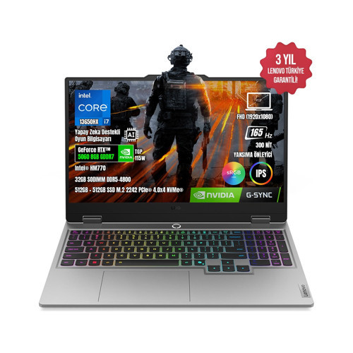 Loq 17IRX10 83JH006ETR-09 I7-13650HX 32GB Ddr5 512GB+512GB SSD RTX5060 8gb 17.3" IPS 165Hz Freedos Taşınabilir Bilgisaya