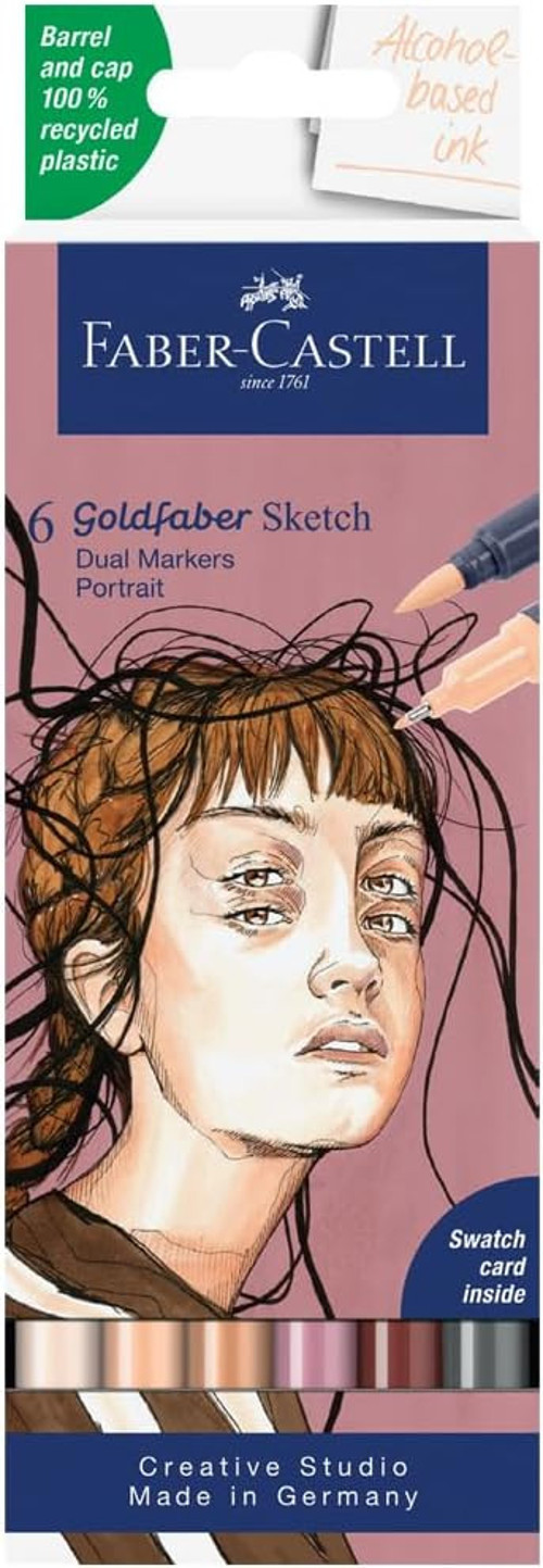 Faber-Castell Gofa Sketch Portre Markör Seti, 6’Lı, Çift Uçlu, 0.6 Mm Fineliner Uç, Kalıcı Mürekkep,