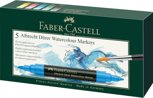 Faber-Castell Albrecht Dürer Suluboya Markör Seti 5’Li, Çift Uçlu, Yüksek Pigmentli Mürekkep, 1-2 Mm