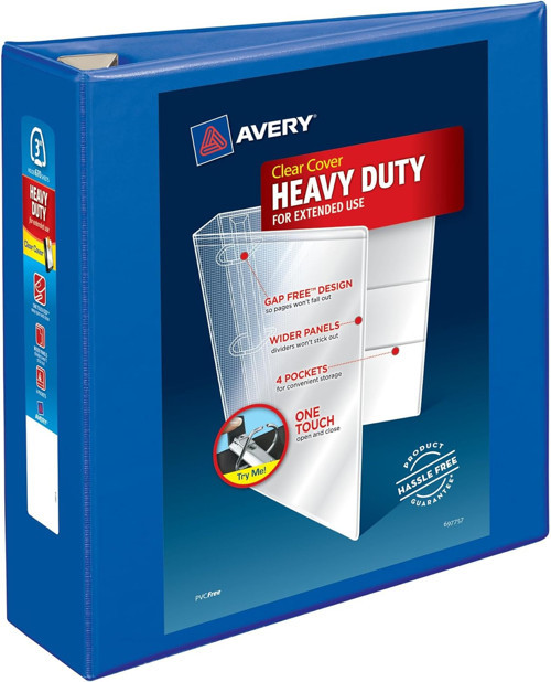 (7.6Cm, Pacific Blue) - Avery 7.6Cm Heavy Duty View 3 Ring Binder, One Touch Ezd Ring, Holds 22Cm X