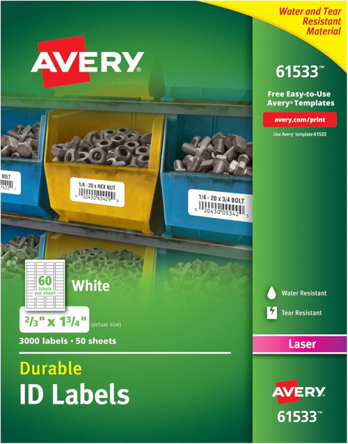 Lazer Yazıcılar Için Dayanıklı Beyaz Kaplama Kimlik Etiketleri, 0,67 X 1,75, 3000'Li Paket (61