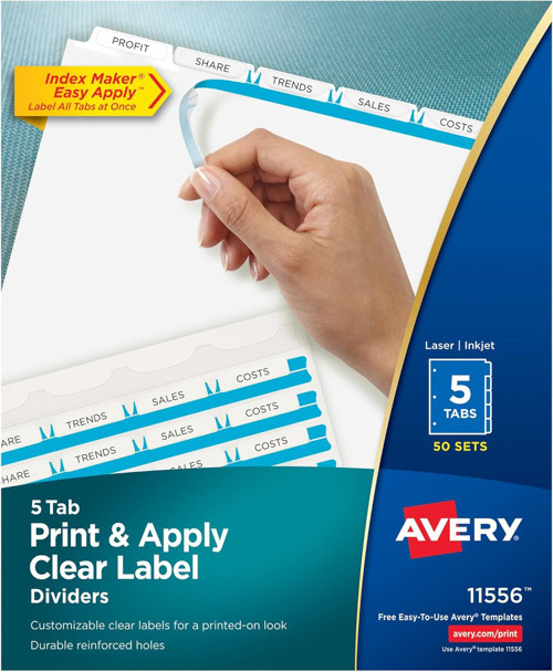Index Maker Clear Label Punched Paylaştırıcı, 5-Tab, Letter, Beyaz, 50 Sets