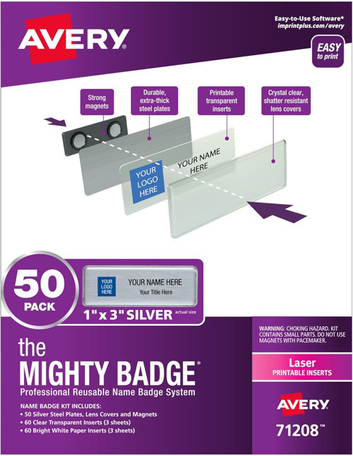 'Nin Mighty Rozeti, 1" X 3" Gümüş İsim Etiketi, 50 Kimlik Rozeti, Lazer Yazıcılar Için 120 Ek P