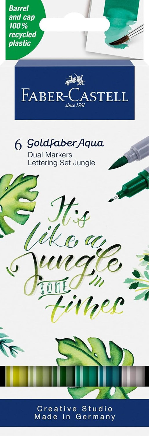 Faber-Castell Goldfaber Aqua Çift Uçlu Markör, Kaligrafi, 6'Lı Jungle