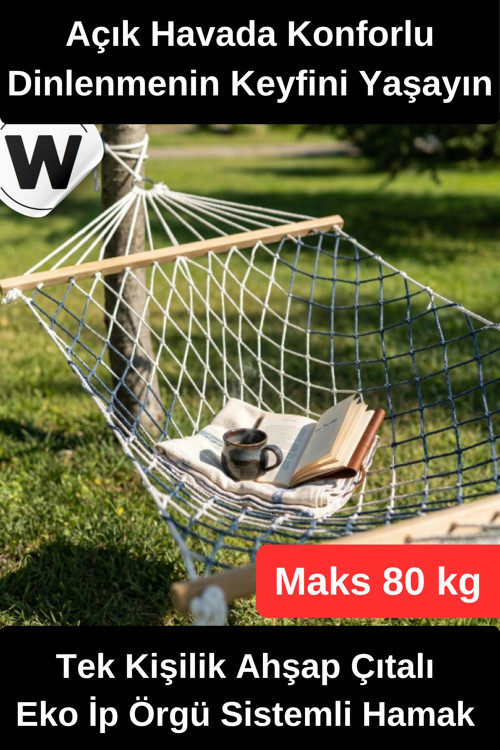 #Hamak Tek Kişilik Hamak Ahşap Çıtalı Dayanıklı Eko İp Örgü Sistemli Bahçe Balkon Kamp Piknik Taşına