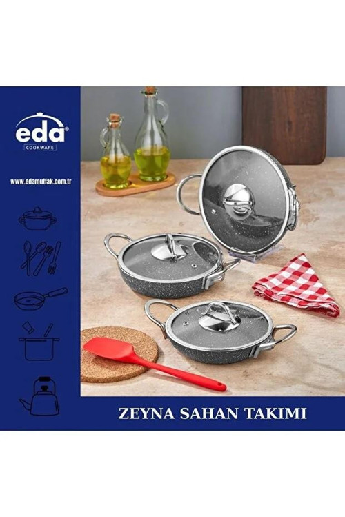 ZK-603 Zeyna 3'lü Granit Kapaklı Sahan Set