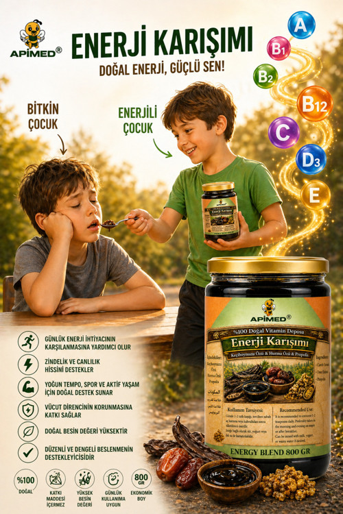 Enerji Karışımı 2*800 Gr – Keçiboynuzu Özü, Hurma Özü Ve Propolis İçeren Doğal Enerji Macunu | %100 Katkısız Bitkisel Karışım