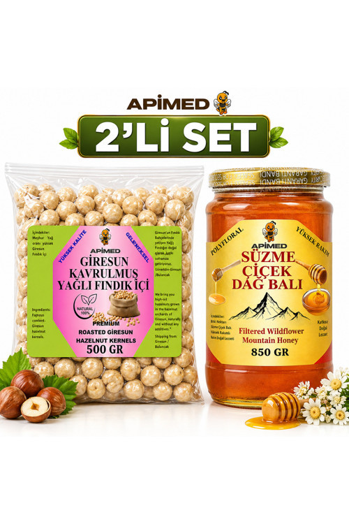 Süzme Çiçek Dağ Balı 850 Gr | Bitlis Hizan Yüksek Rakım Polyfloral Ve Giresun Kavrulmuş Yağlı Fındık İçi 500 Gr – %100 Doğal Yerli Fındık