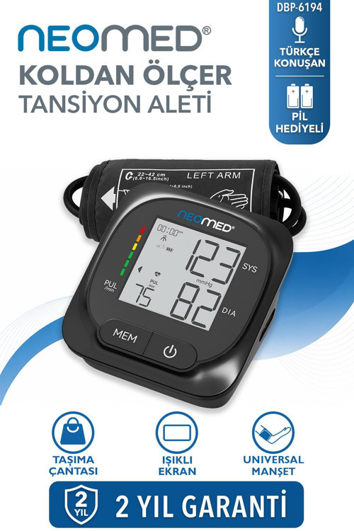 DBP-6194 Türkçe Konuşan Üst Koldan Işıklı Ekranlı Dijital Tam Otomatik Tansiyon Aleti