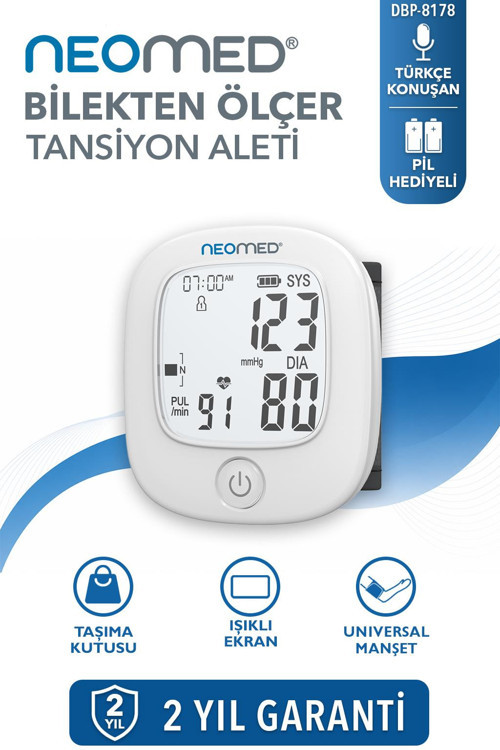 DBP-8178 Türkçe Konuşan Tek Tuşla Ölçen Işıklı Bilekten Dijital Tam Otomatik Tansiyon Aleti