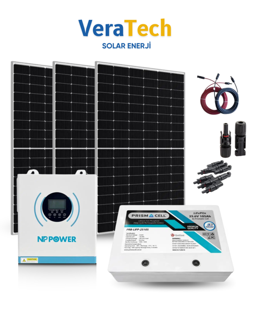 3kW Bağ Evi Lityum Solar Paketi - 450W TOPCon Half Cut Güneş Paneli, 2.5Kwh Lityum Akü, 3kW Akıllı İnverter