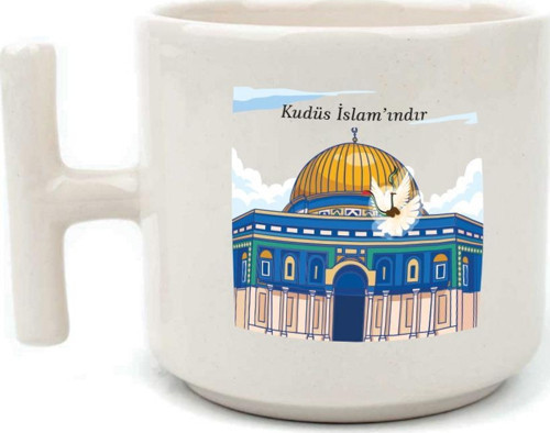 Kudüs İslam'ındır Baskılı Beyaz Kulplu T Kupa