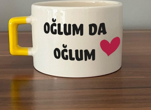 Oğlum Da Oğlum Baskılı Sarı Kulplu C Fincan