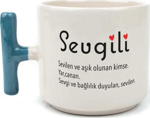 Sevgili Baskılı Mavi Kulplu T Kupa