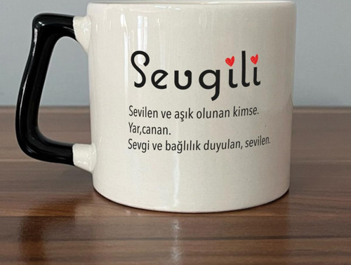 Sevgili Baskılı Siyah Kulplu D Kupa