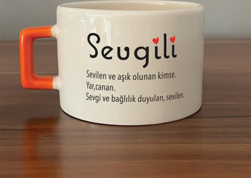 Sevgili Baskılı Turuncu Kulplu C Fincan