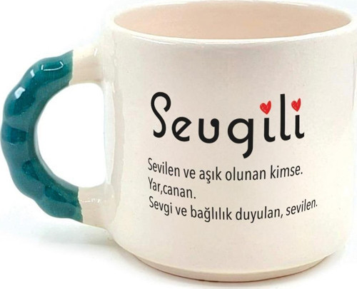Sevgili Baskılı Yeşil Kulplu Boncuk Kupa