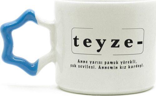 Teyze Baskılı Mavi Kulplu Yıldız Kupa
