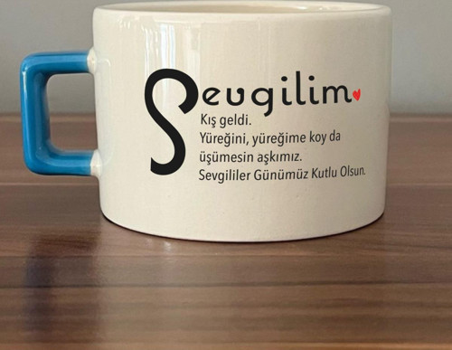 Sevgilim Baskılı Mavi Kulplu C Fincan