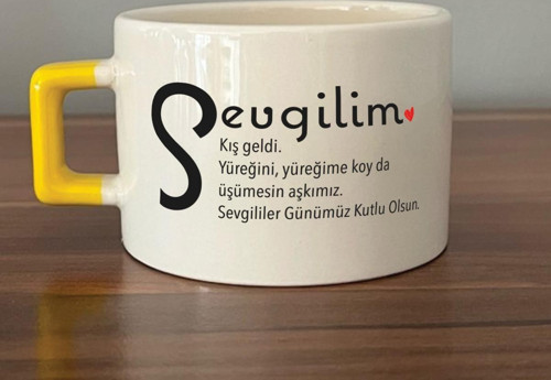 Sevgilim Baskılı Sarı Kulplu C Fincan
