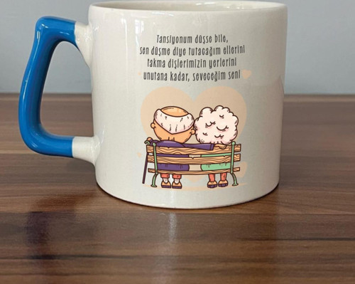 Tansiyonum Düşse Bile Baskılı Mavi Kulplu D Kupa