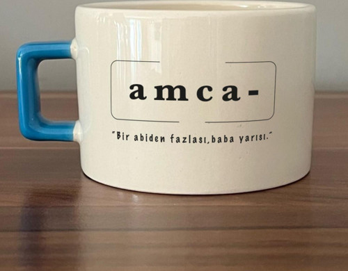 Amca Baskılı Mavi Kulplu C Fincan
