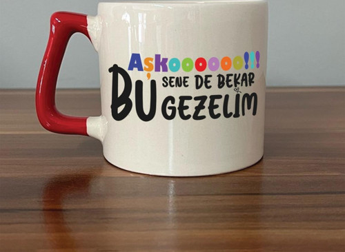 Aşkoooooo Baskılı Kırmızı Kulplu D Kupa