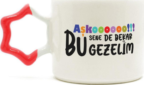 Aşkoooooo Baskılı Kırmızı Kulplu Yıldız Kupa