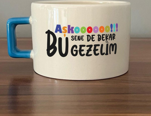 Aşkoooooo Baskılı Mavi Kulplu C Fincan