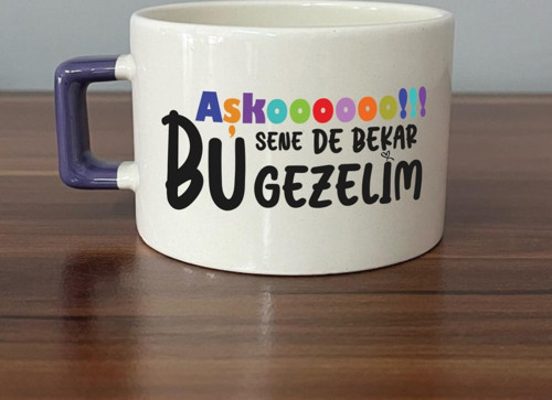 Aşkoooooo Baskılı Mor Kulplu C Fincan