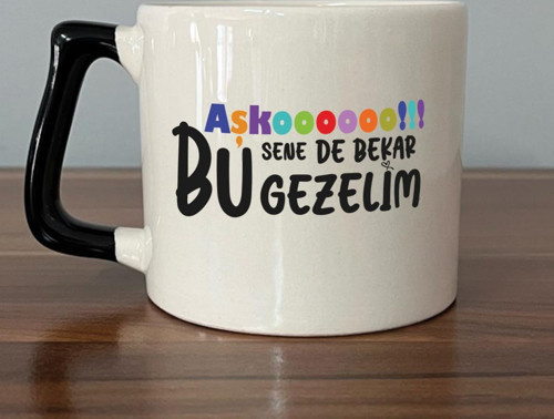 Aşkoooooo Baskılı Siyah Kulplu D Kupa