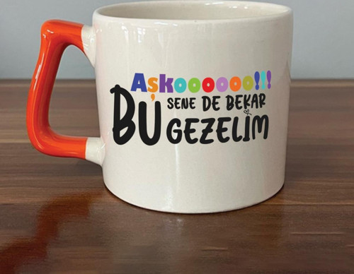 Aşkoooooo Baskılı Turuncu Kulplu D Kupa