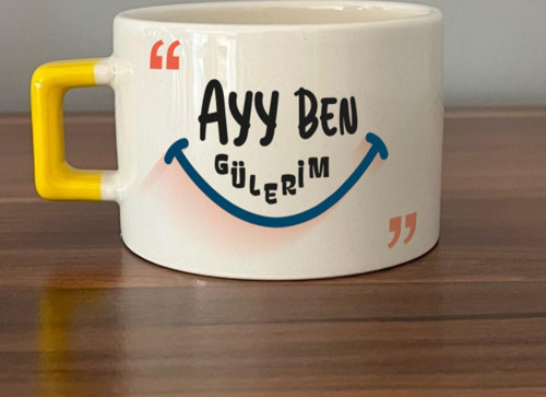 Ayy Benim Gülerim Baskılı Sarı Kulplu C Fincan