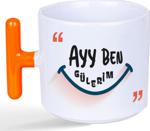 Ayy Benim Gülerim Baskılı Turuncu Kulplu T Kupa