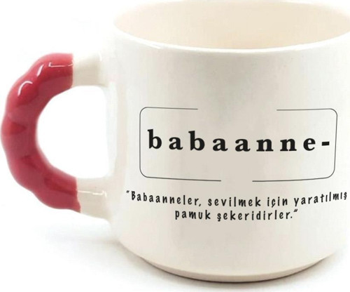 Babaanne Baskılı Kırmızı Kulplu Boncuk Kupa