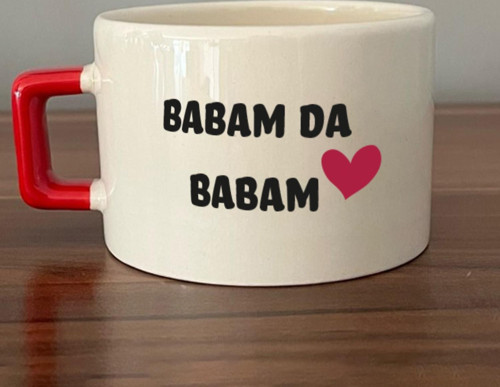 Babam Da Babam Baskılı Kırmızı Kulplu C Fincan
