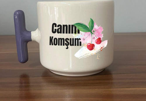 Canım Komşum Baskılı Mor Kulplu T Kupa