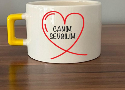 Canım Sevgilim Baskılı Sarı Kulplu C Fincan