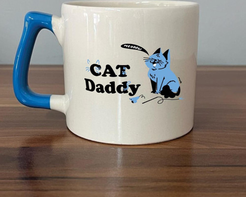 Cat Daddy Baskılı Mavi Kulplu D Kupa