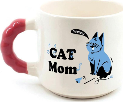 Cat Mom Baskılı Kırmızı Kulplu Boncuk Kupa