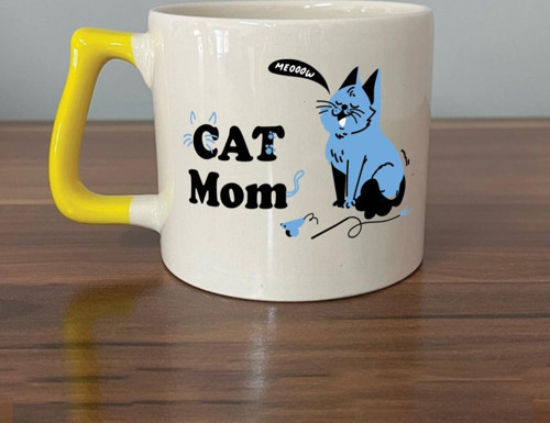 Cat Mom Baskılı Sarı Kulplu D Kupa