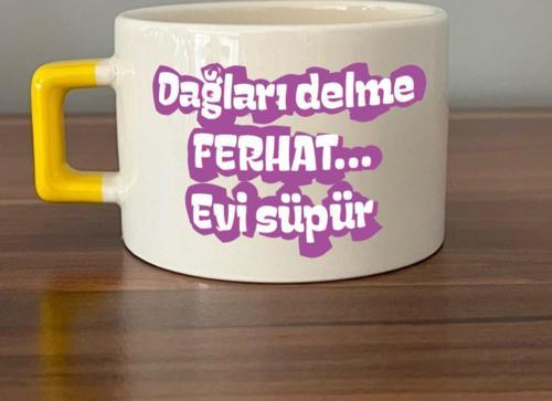 Dağları Delme Ferhat Evi Süpür Baskılı Kadınlar Günü Sarı Kulplu C Fincan