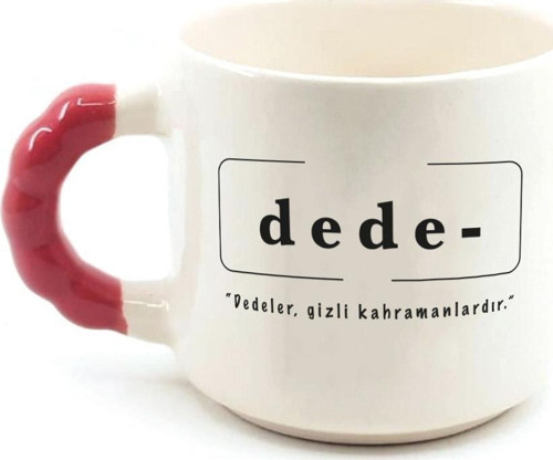 Dede Baskılı Kırmızı Kulplu Boncuk Kupa