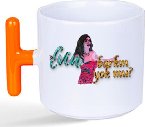 Evin Barkın Yok Mu? Baskılı Turuncu Kulplu T Kupa