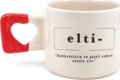Elti Baskılı Kırmızı Kulplu Kalp Kupa